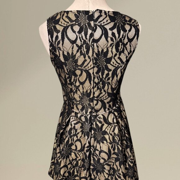 Altar'd State Black Gold Lace Fit and Flare Dress Romantic Scalloped Neck Size S - Picture 4 of 11